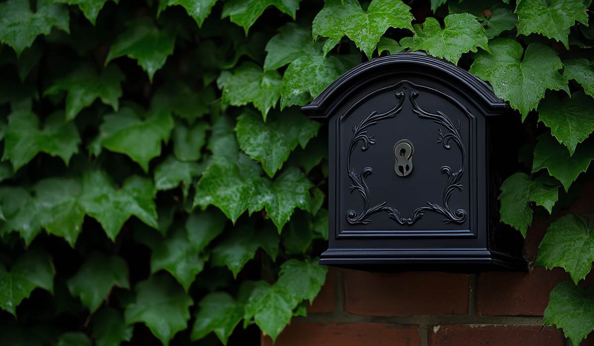 A vintage black mailbox