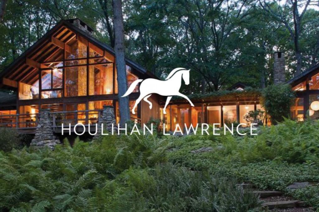 Houlihan Lawrence-logo met achtergrondafbeelding