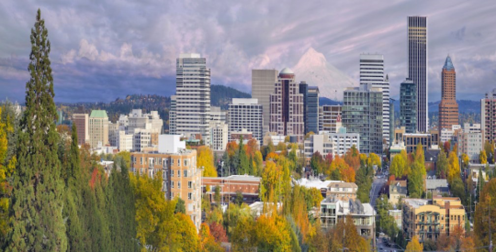 Portland Oregon Downtown Skyline with Mt Hood