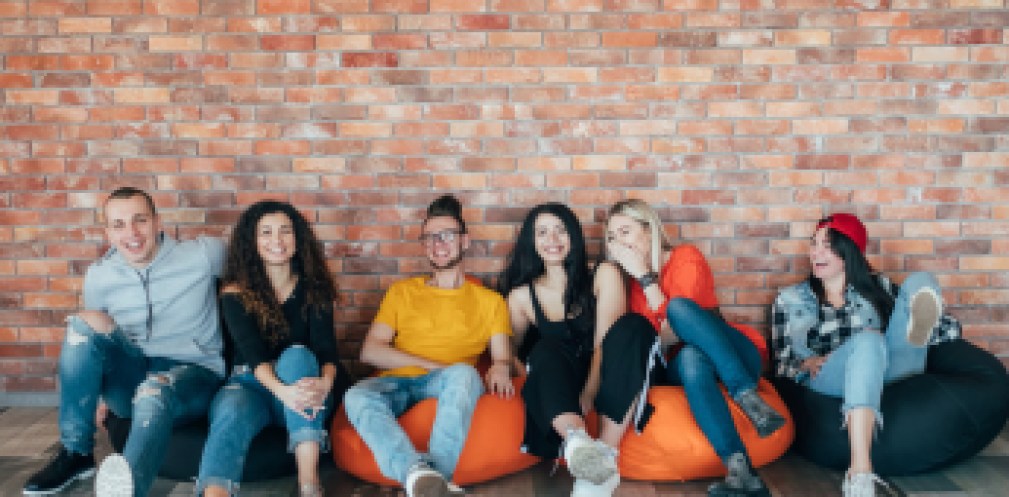 millennials chilling out leisure zone laughing