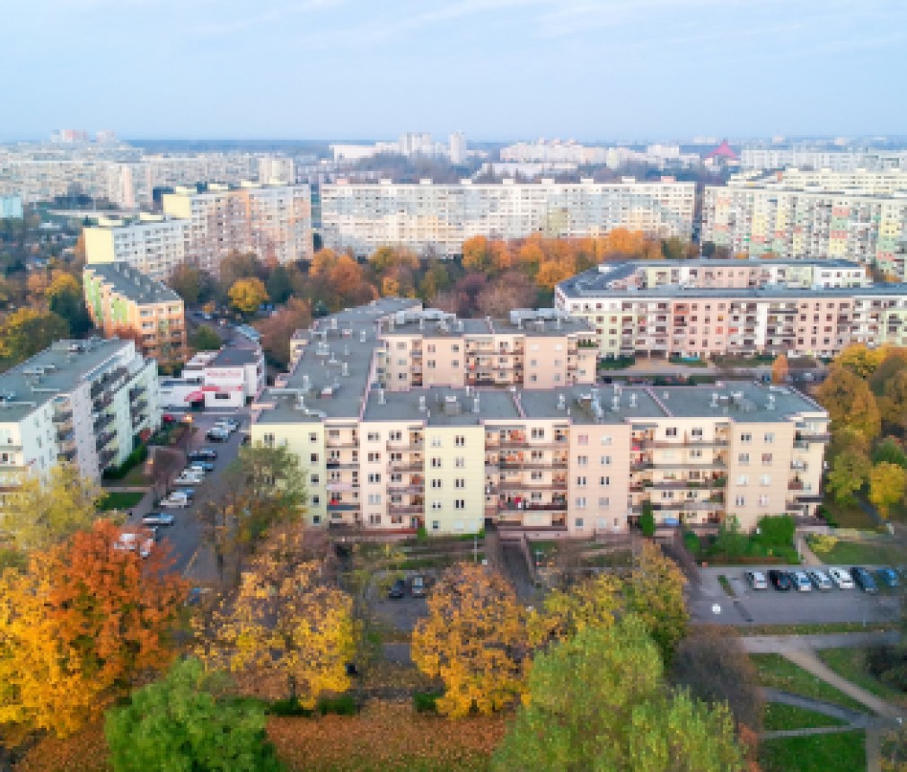 Aerial autumn view for multifamily housing area in Gdansk Zaspa