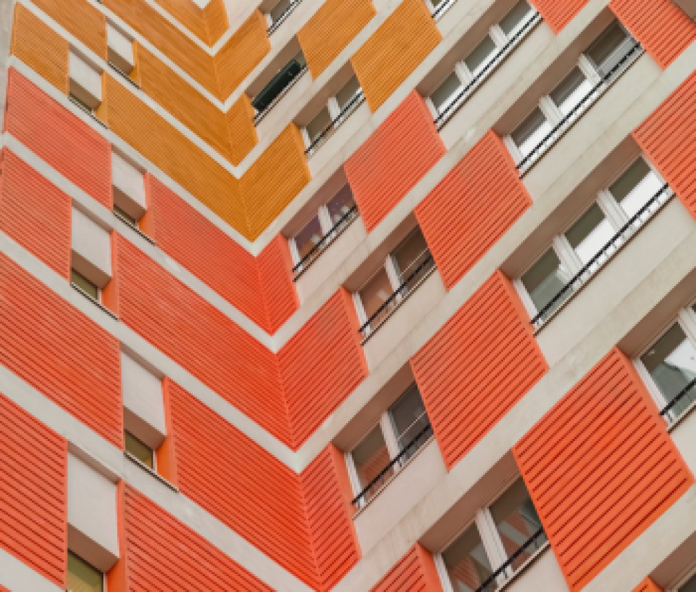 bright facade of a modern apartment building, apartment complex, Moscow, Russia