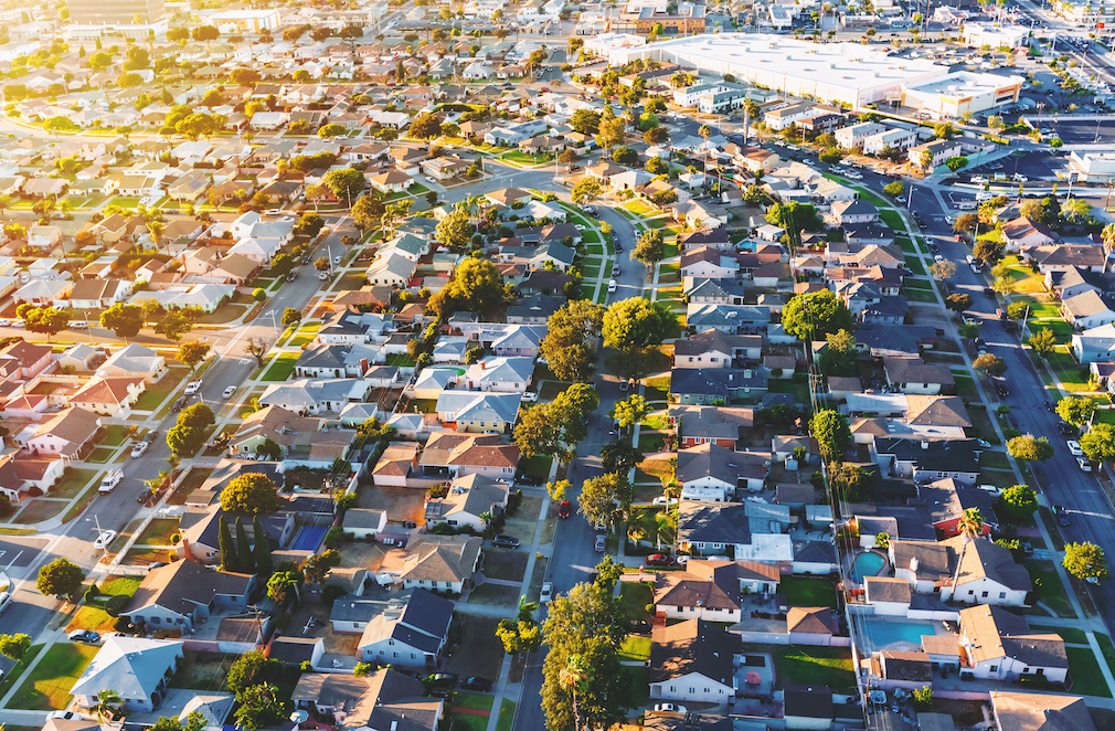 Aerial view of of a residential neighborhood in LA