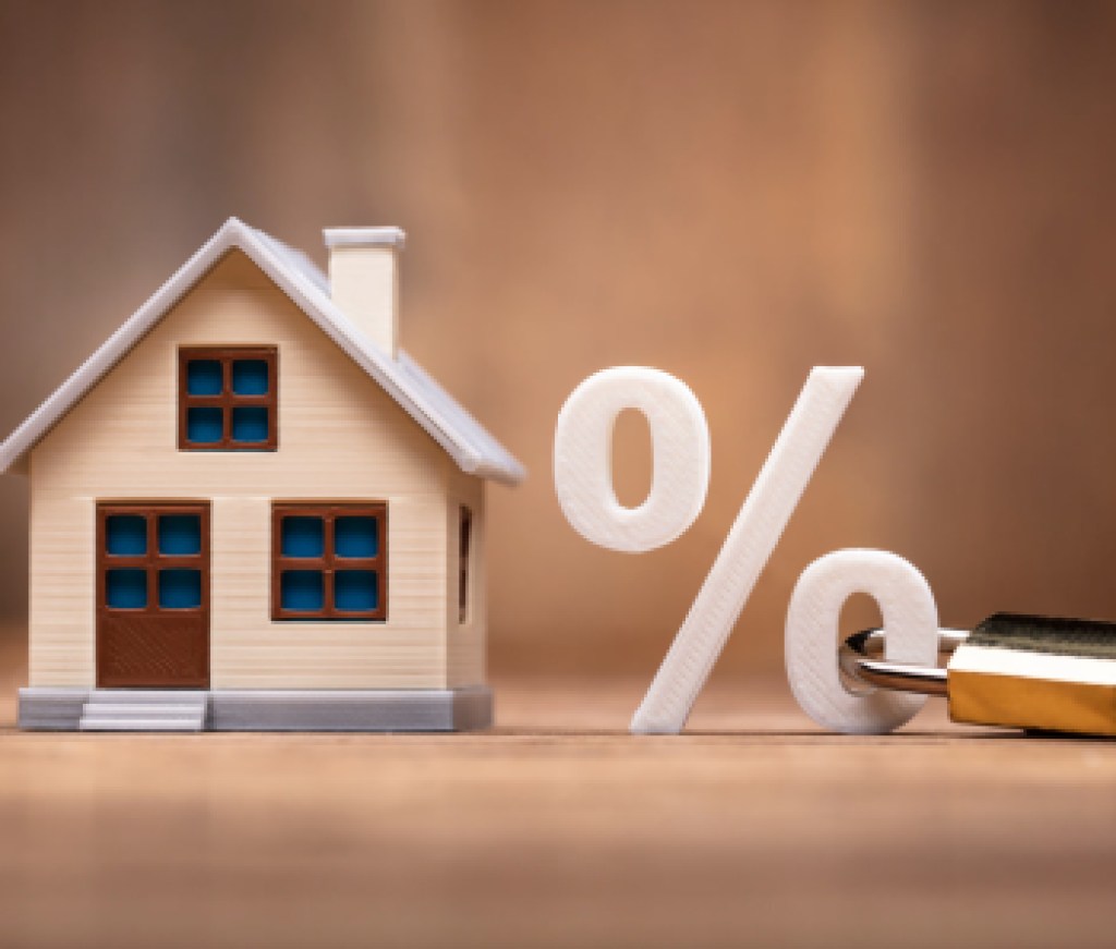 House Model Near Percentage Sign With Keypad Lock