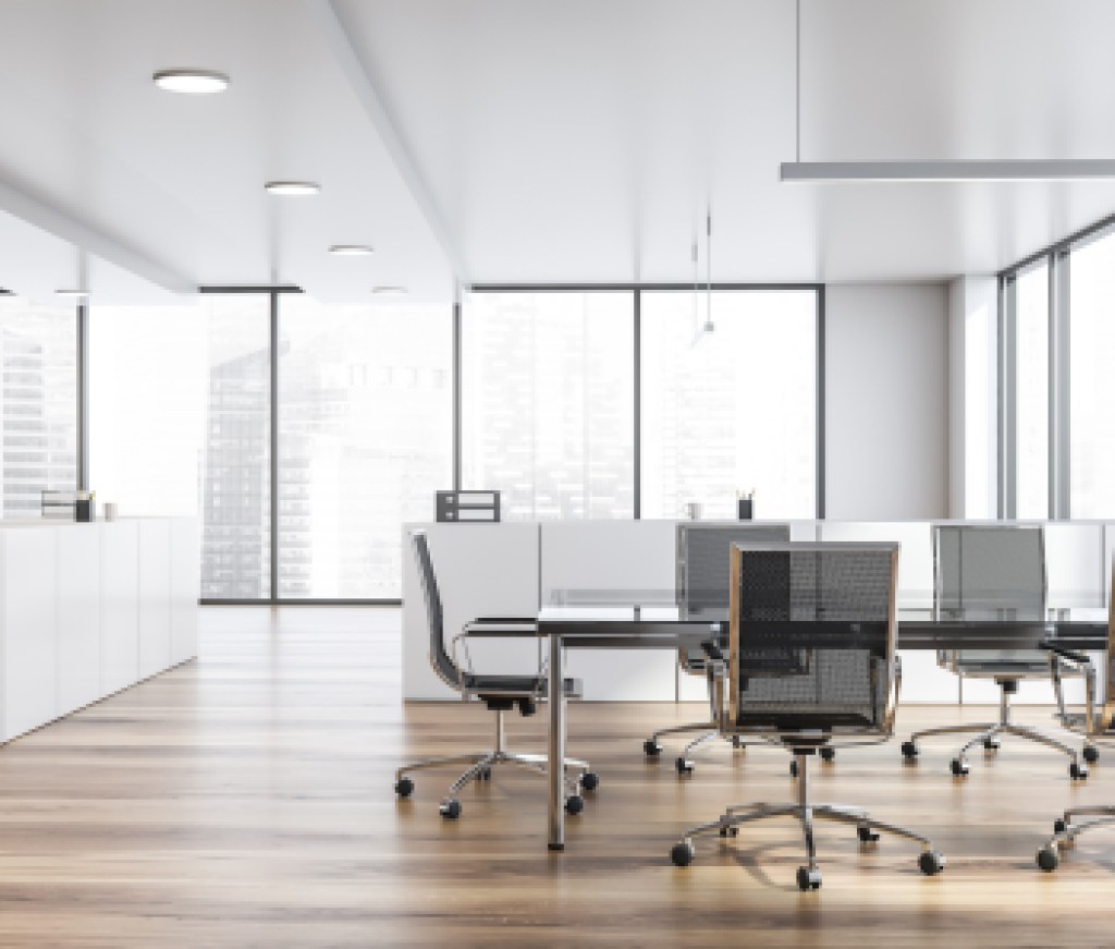 Modern white empty office interior with board table. 3D render.