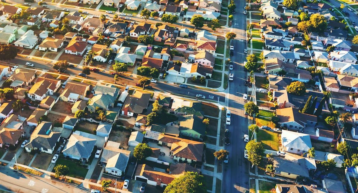 Aerial view of of a residential neighborhood in LA