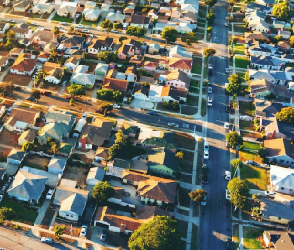 Aerial view of of a residential neighborhood in LA