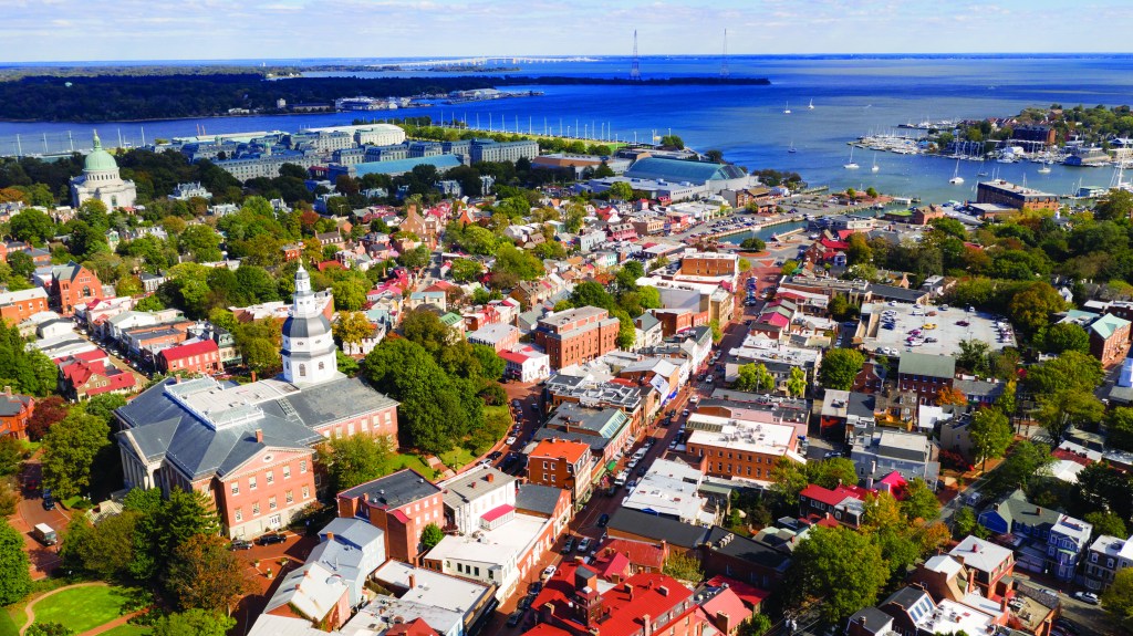Aerial Panoramic View Annapolis Maryland State House Capital Cit