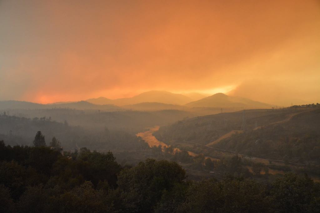 A view o the Carr fire off Hwy 299 and Carr Powerhouse Rd, Whiskeytown (Shasta County) is now 83,800 acres and 5% contained.