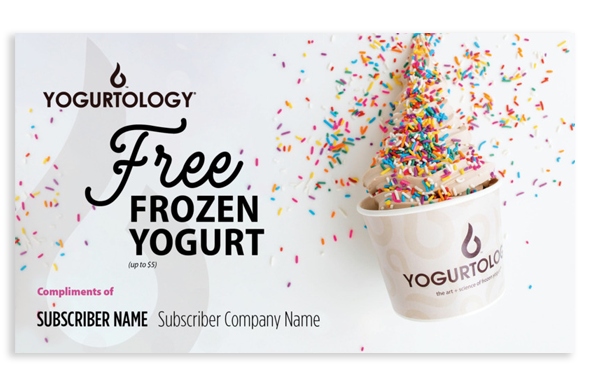 Sample Boomerang DM offer from Yogurtology for a free frozen yogurt