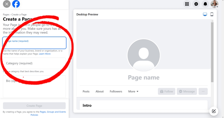 Add your page name to your facebook page