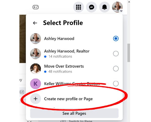 Create new Facebook profile page