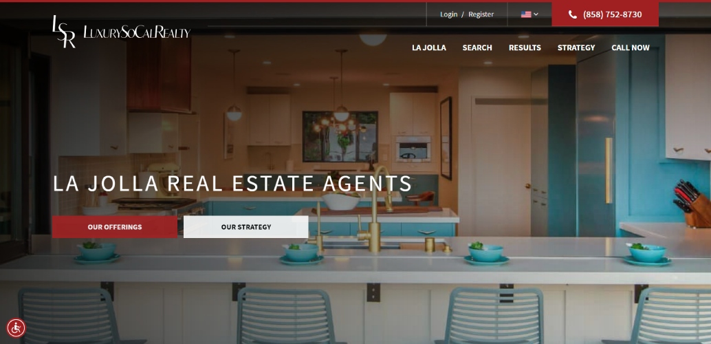 Screenshot of a customized  built Sierra Interactive website for a La Jolla existent  property  team