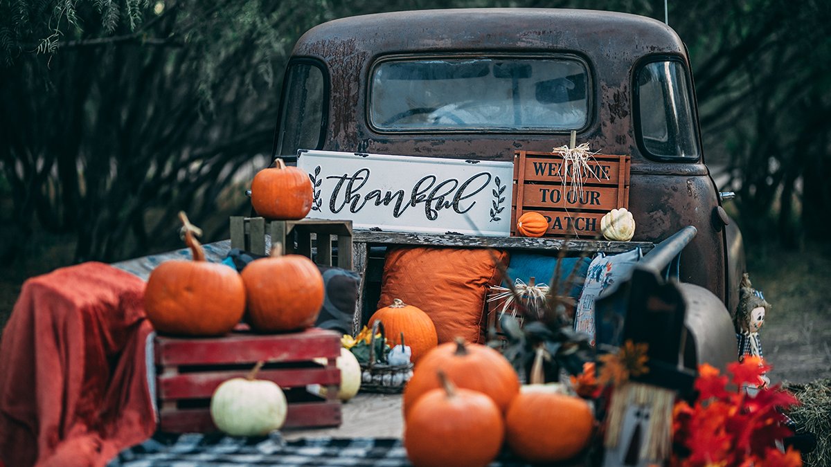 Autumn _ Halloween decorated truck