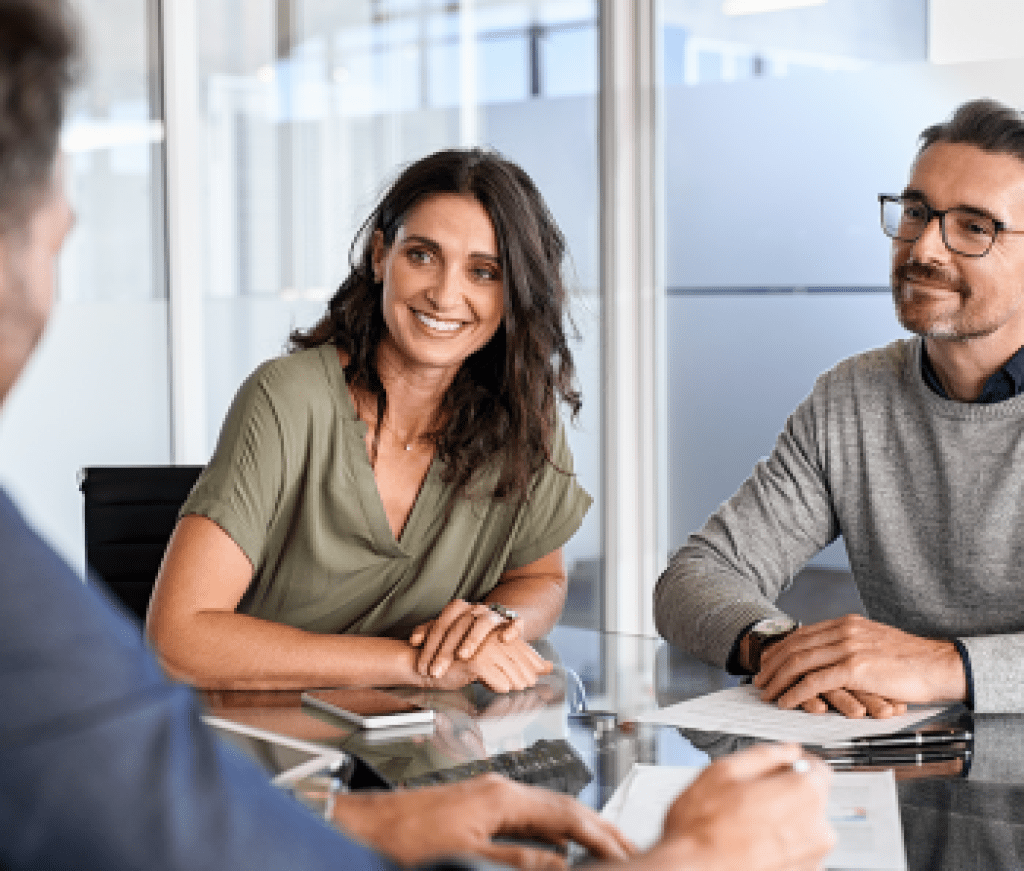 Couple meeting with a mortgage loan officer