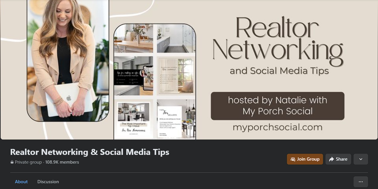 Realtor Networking and Social Media Tips Facebook group cover image