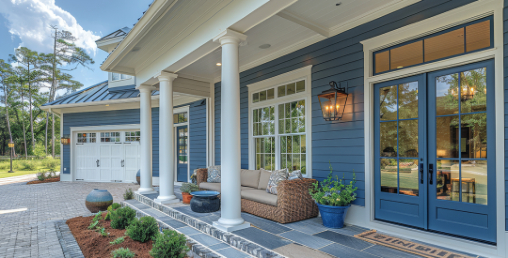 Front porch of a home with outdoor sofa